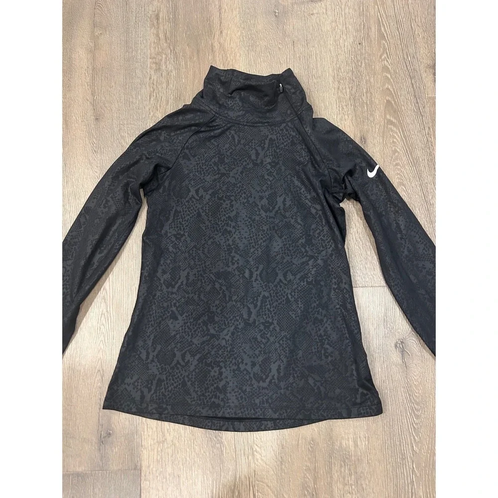 Nike Pro Dri-FIT Womens Black Snakeskin Print Side Zip Funnel Neck Top Medium‎